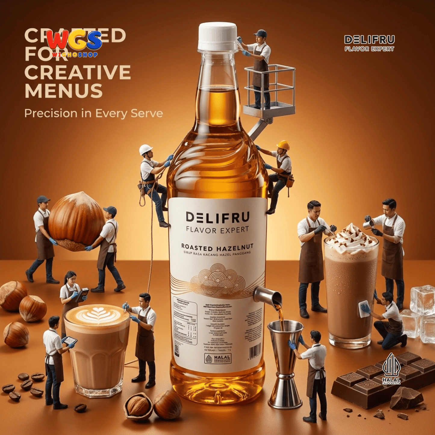 DELIFRU Roasted Hazelnut Syrup 1 Liter - Sirup Kacang Hazel Panggang untuk Kopi Latte Frappe Milkshake Dessert Halal