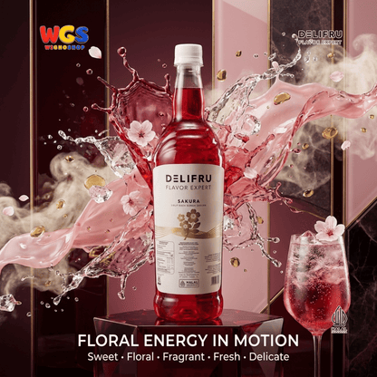 DELIFRU Sakura Syrup 1 Liter - Sirup Bunga Sakura Cherry Blossom untuk Mocktail Soda Iced Tea Latte Halal