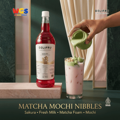 DELIFRU Sakura Syrup 1 Liter - Sirup Bunga Sakura Cherry Blossom untuk Mocktail Soda Iced Tea Latte Halal