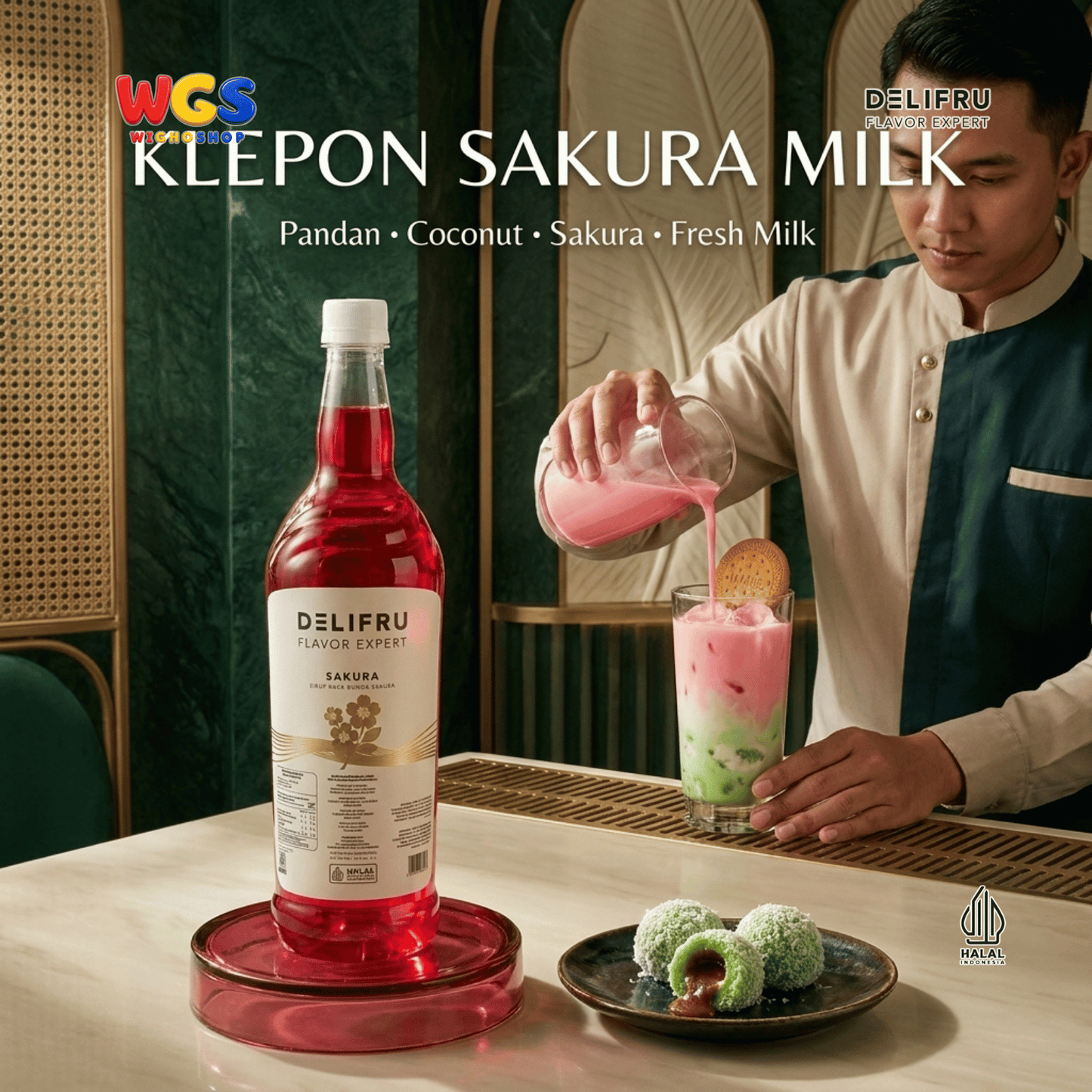 DELIFRU Sakura Syrup 1 Liter - Sirup Bunga Sakura Cherry Blossom untuk Mocktail Soda Iced Tea Latte Halal