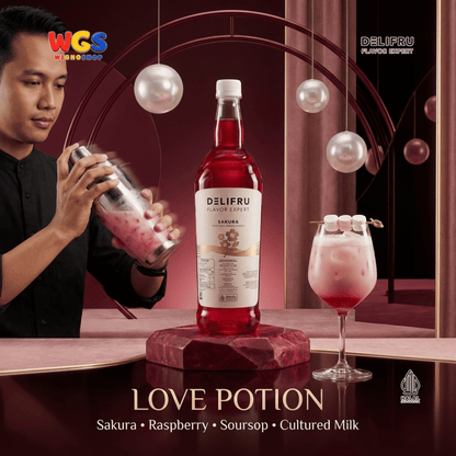 DELIFRU Sakura Syrup 1 Liter - Sirup Bunga Sakura Cherry Blossom untuk Mocktail Soda Iced Tea Latte Halal