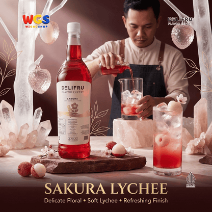 DELIFRU Sakura Syrup 1 Liter - Sirup Bunga Sakura Cherry Blossom untuk Mocktail Soda Iced Tea Latte Halal