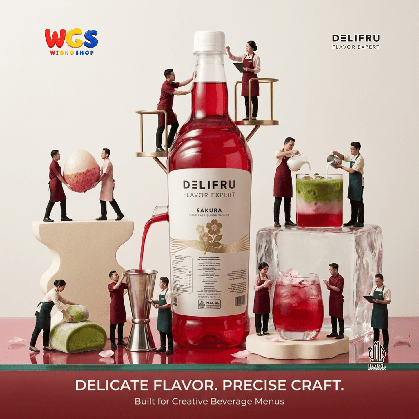 DELIFRU Sakura Syrup 1 Liter - Sirup Bunga Sakura Cherry Blossom untuk Mocktail Soda Iced Tea Latte Halal