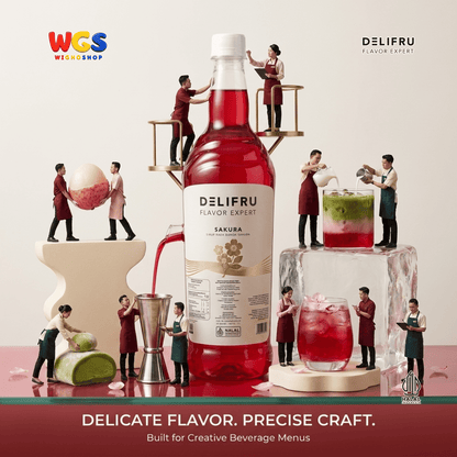 DELIFRU Sakura Syrup 1 Liter - Sirup Bunga Sakura Cherry Blossom untuk Mocktail Soda Iced Tea Latte Halal