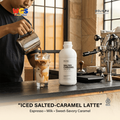 DELIFRU Salted Caramel Sauce 1kg - Saus Karamel Asin Topping Kopi Latte Frappe Es Krim Pancake Dessert Halal