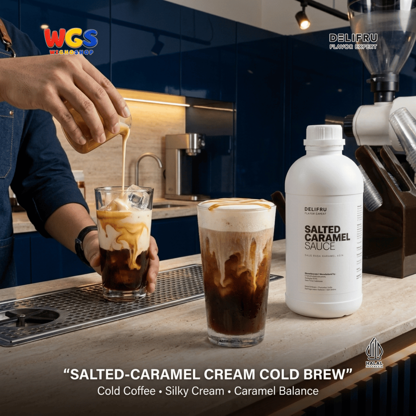 DELIFRU Salted Caramel Sauce 1kg - Saus Karamel Asin Topping Kopi Latte Frappe Es Krim Pancake Dessert Halal