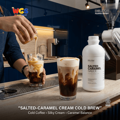 DELIFRU Salted Caramel Sauce 1kg - Saus Karamel Asin Topping Kopi Latte Frappe Es Krim Pancake Dessert Halal