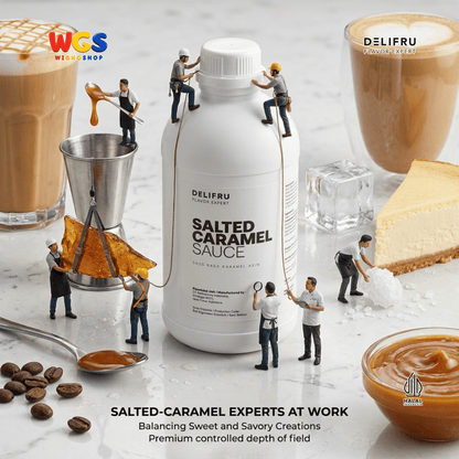 DELIFRU Salted Caramel Sauce 1kg - Saus Karamel Asin Topping Kopi Latte Frappe Es Krim Pancake Dessert Halal