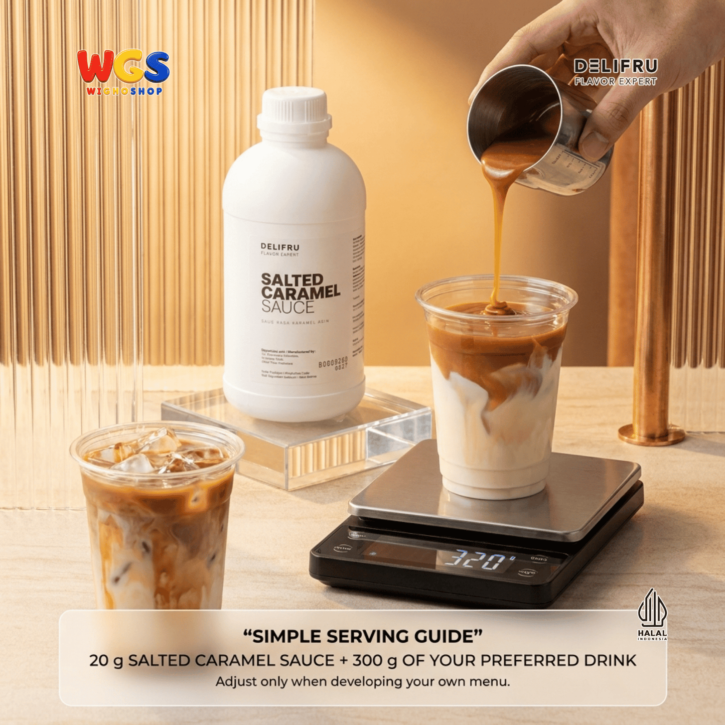 DELIFRU Salted Caramel Sauce 1kg - Saus Karamel Asin Topping Kopi Latte Frappe Es Krim Pancake Dessert Halal