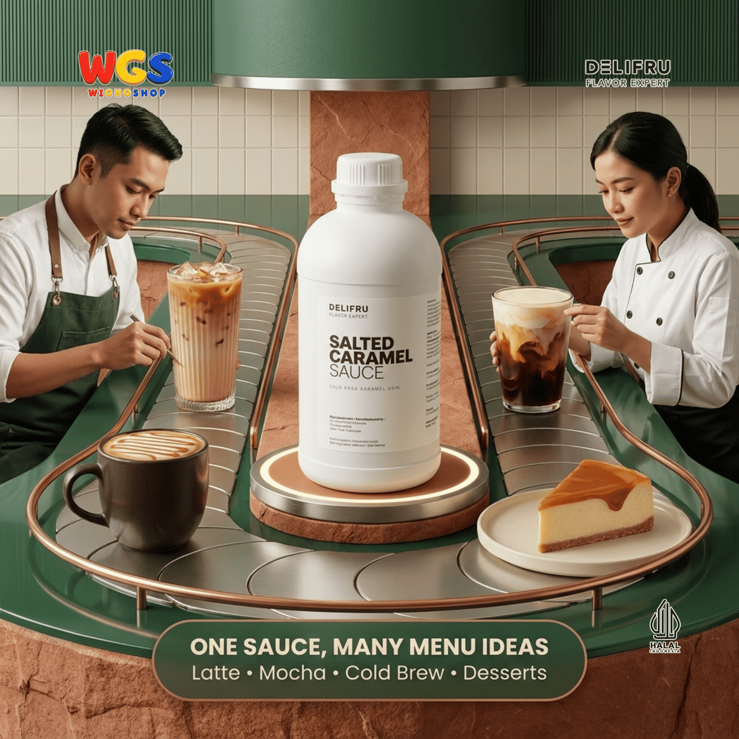 DELIFRU Salted Caramel Sauce 1kg - Saus Karamel Asin Topping Kopi Latte Frappe Es Krim Pancake Dessert Halal