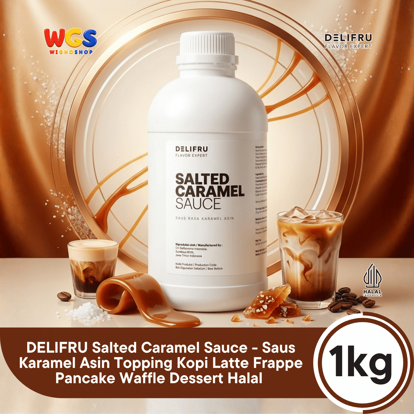 DELIFRU Salted Caramel Sauce 1kg - Saus Karamel Asin Topping Kopi Latte Frappe Es Krim Pancake Dessert Halal