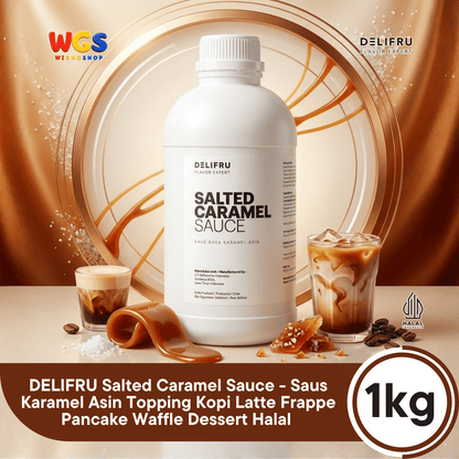 DELIFRU Salted Caramel Sauce 1kg - Saus Karamel Asin Topping Kopi Latte Frappe Es Krim Pancake Dessert Halal