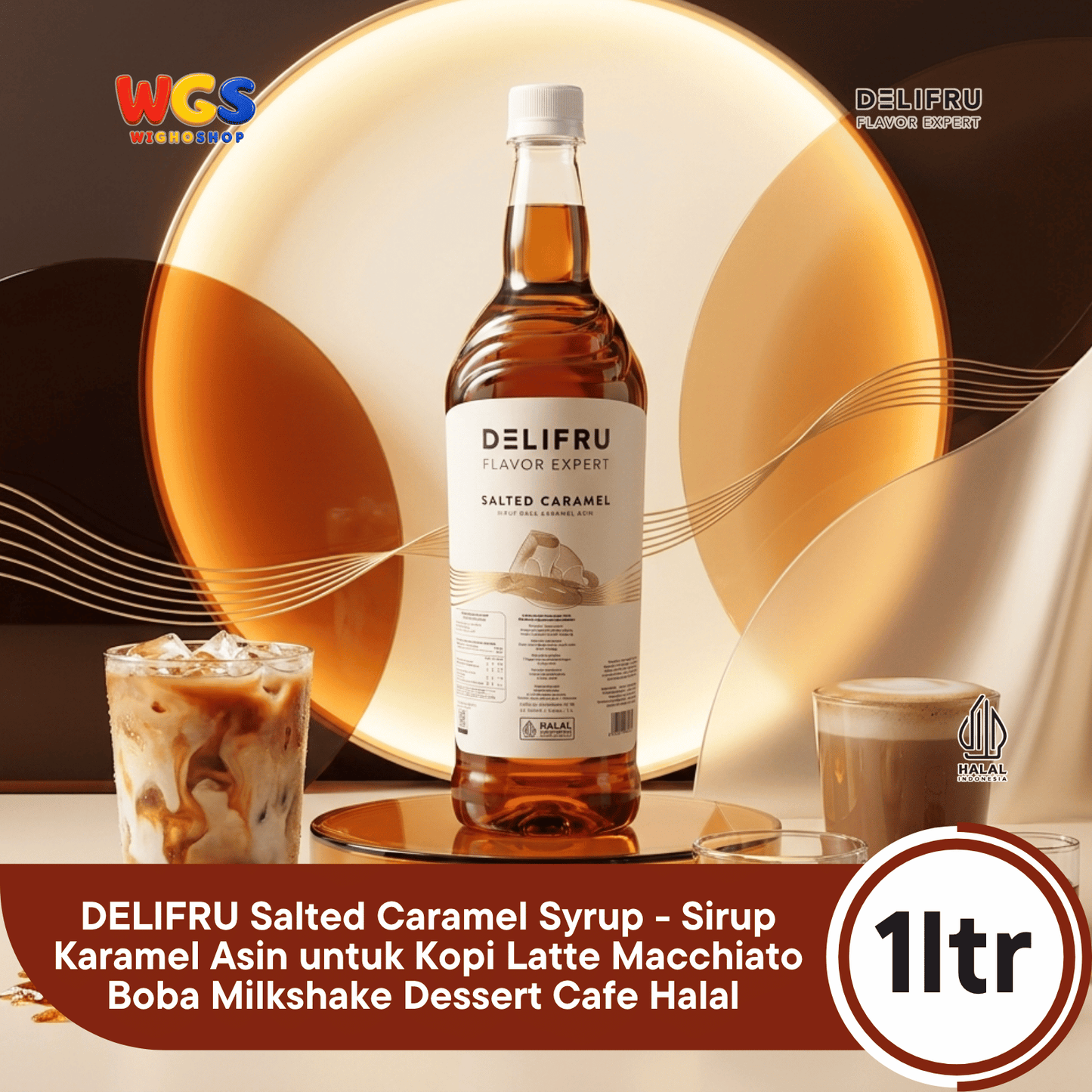 DELIFRU Salted Caramel Syrup 1 Liter - Sirup Karamel Asin untuk Kopi Latte Macchiato Boba Milkshake Dessert Cafe Halal