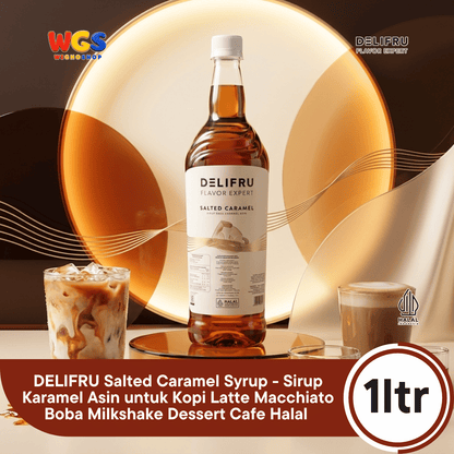 DELIFRU Salted Caramel Syrup 1 Liter - Sirup Karamel Asin untuk Kopi Latte Macchiato Boba Milkshake Dessert Cafe Halal
