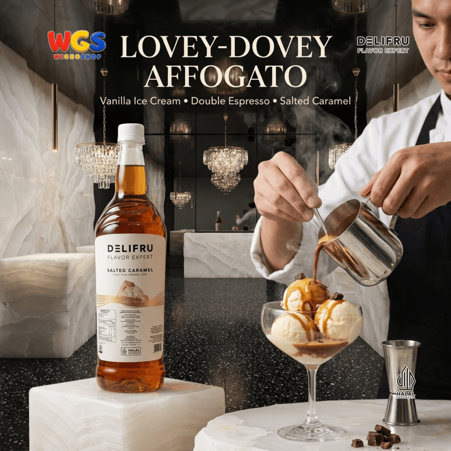 DELIFRU Salted Caramel Syrup 1 Liter - Sirup Karamel Asin untuk Kopi Latte Macchiato Boba Milkshake Dessert Cafe Halal