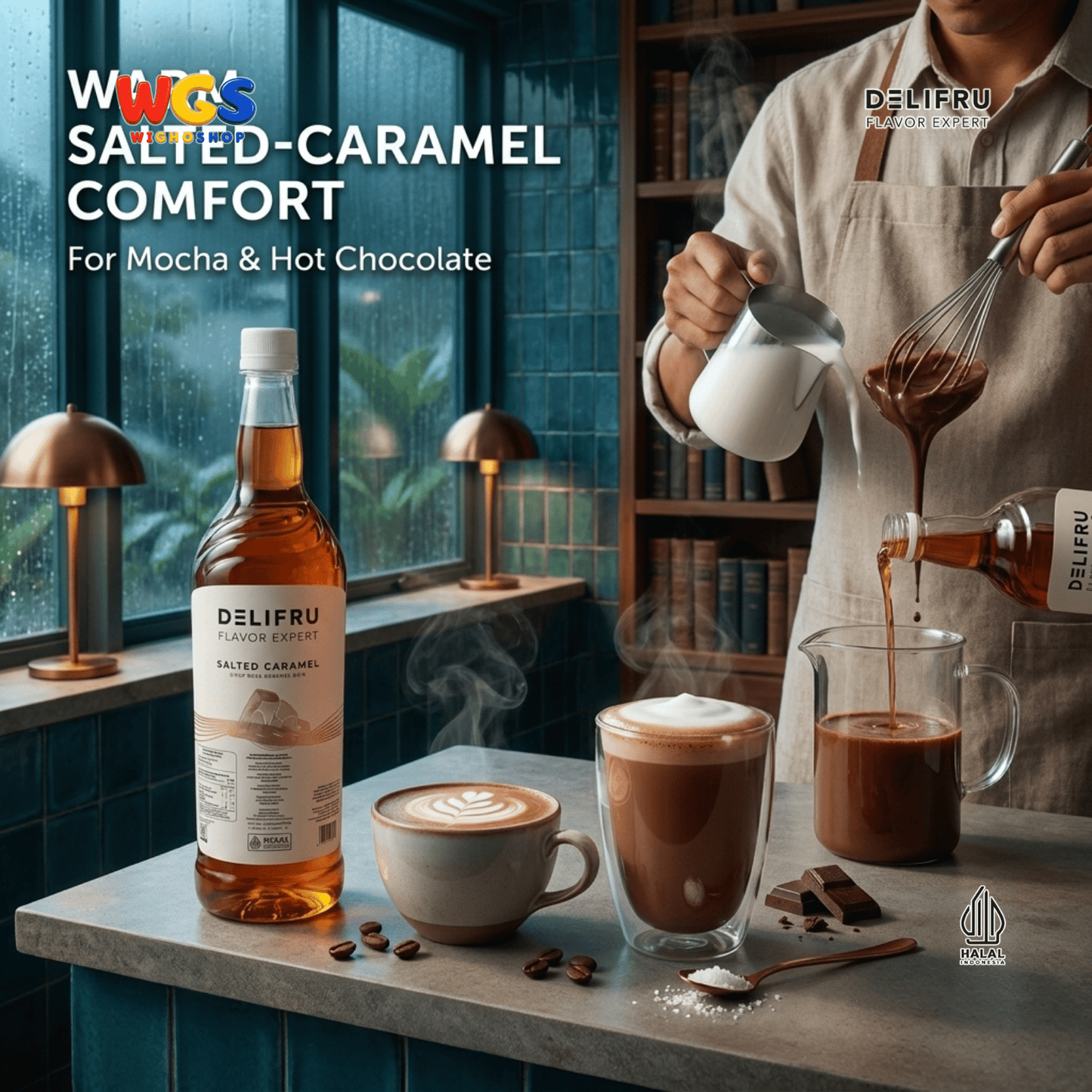 DELIFRU Salted Caramel Syrup 1 Liter - Sirup Karamel Asin untuk Kopi Latte Macchiato Boba Milkshake Dessert Cafe Halal