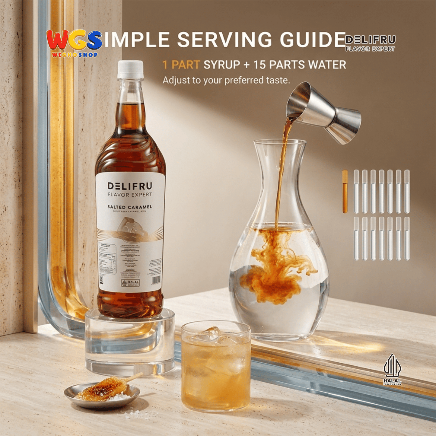 DELIFRU Salted Caramel Syrup 1 Liter - Sirup Karamel Asin untuk Kopi Latte Macchiato Boba Milkshake Dessert Cafe Halal