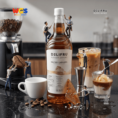 DELIFRU Salted Caramel Syrup 1 Liter - Sirup Karamel Asin untuk Kopi Latte Macchiato Boba Milkshake Dessert Cafe Halal
