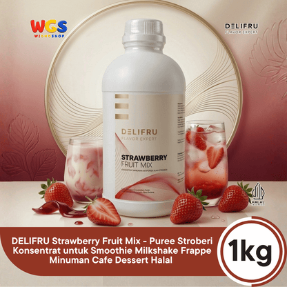 DELIFRU Strawberry Fruit Mix 1kg - Konsentrat Puree Stroberi untuk Mocktail Smoothie Frappe Minuman Cafe Hala