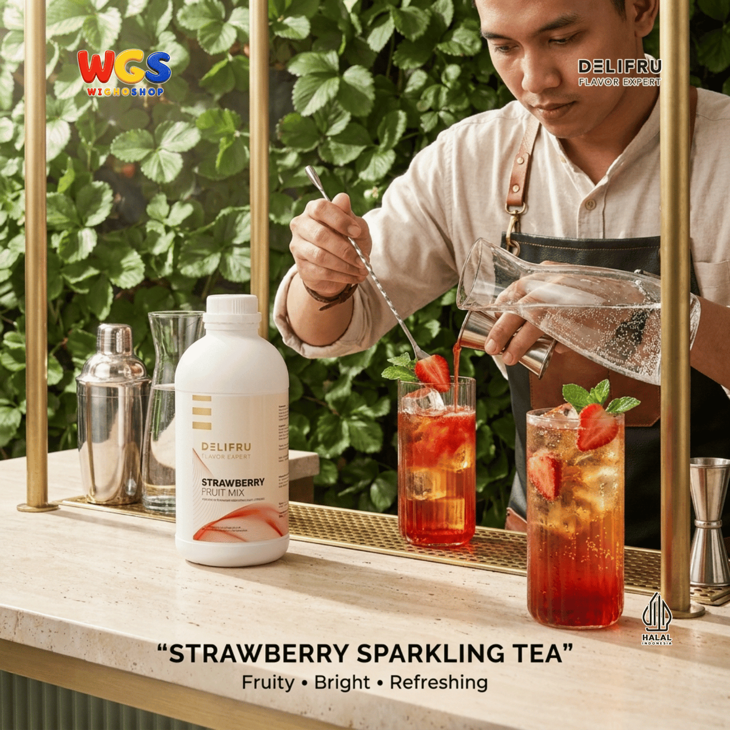 DELIFRU Strawberry Fruit Mix 1kg - Konsentrat Puree Stroberi untuk Mocktail Smoothie Frappe Minuman Cafe Hala