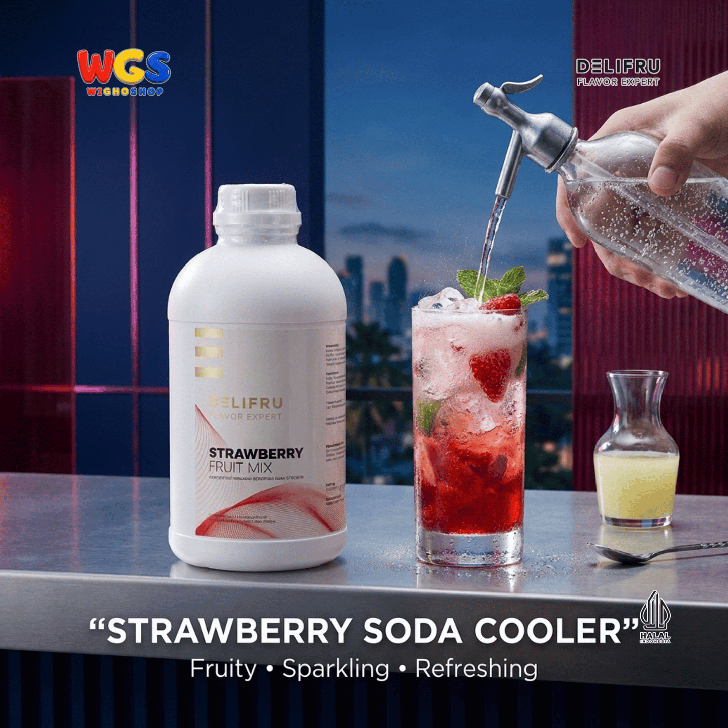 DELIFRU Strawberry Fruit Mix 1kg - Konsentrat Puree Stroberi untuk Mocktail Smoothie Frappe Minuman Cafe Hala