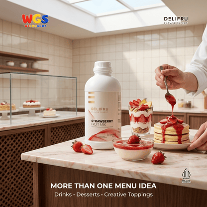 DELIFRU Strawberry Fruit Mix 1kg - Konsentrat Puree Stroberi untuk Mocktail Smoothie Frappe Minuman Cafe Hala