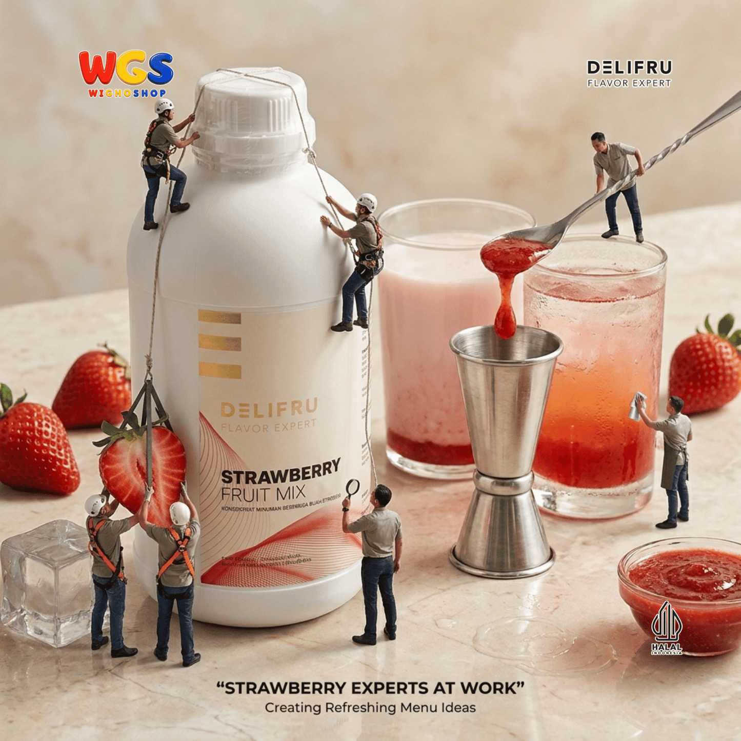 DELIFRU Strawberry Fruit Mix 1kg - Konsentrat Puree Stroberi untuk Mocktail Smoothie Frappe Minuman Cafe Hala