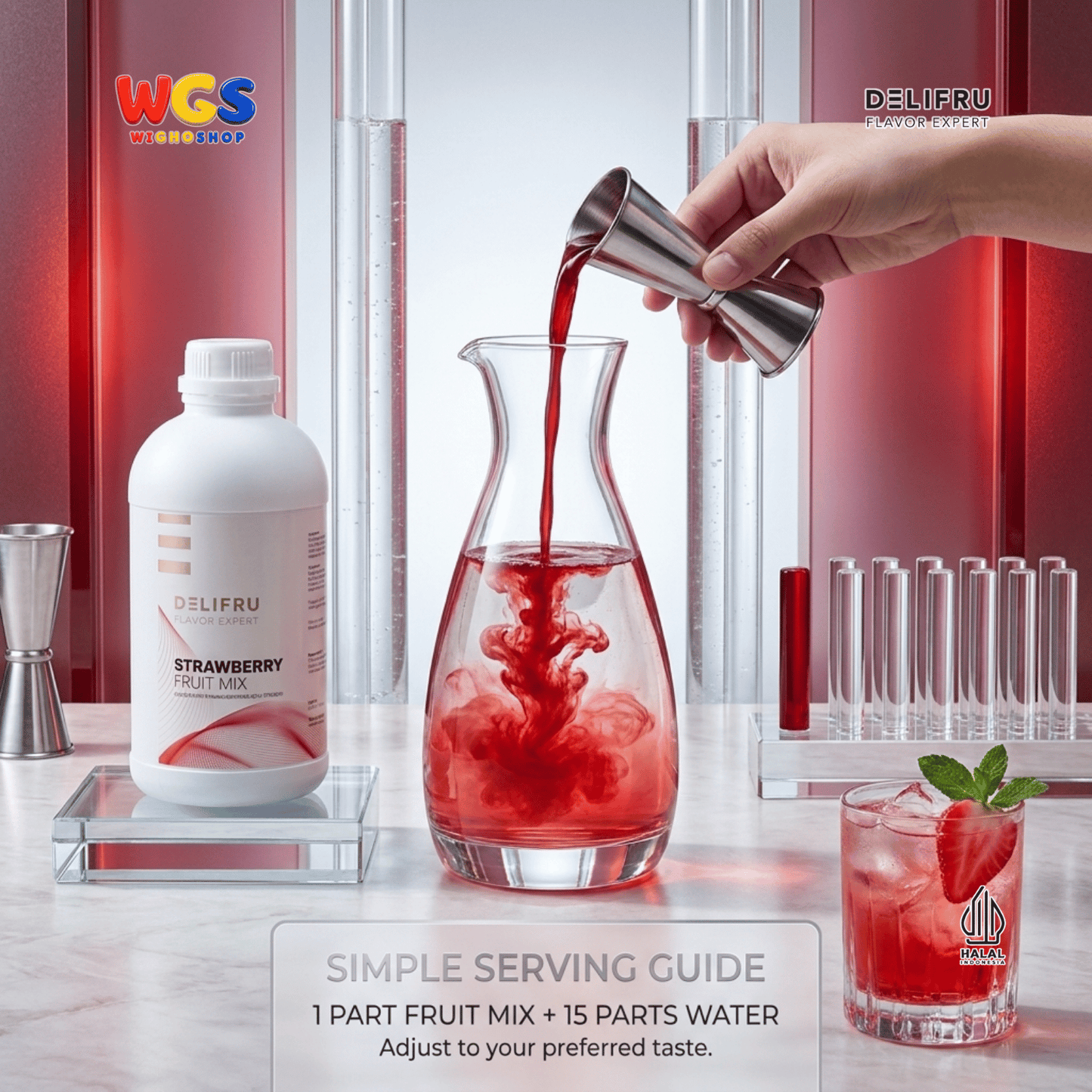 DELIFRU Strawberry Fruit Mix 1kg - Konsentrat Puree Stroberi untuk Mocktail Smoothie Frappe Minuman Cafe Hala