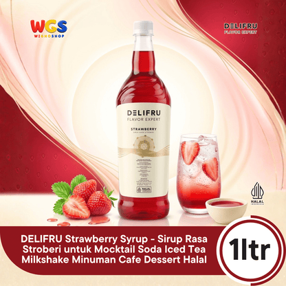 DELIFRU Strawberry Syrup 1 Liter - Sirup Rasa Stroberi untuk Mocktail Soda Iced Tea Milkshake Minuman Cafe Dessert Halal