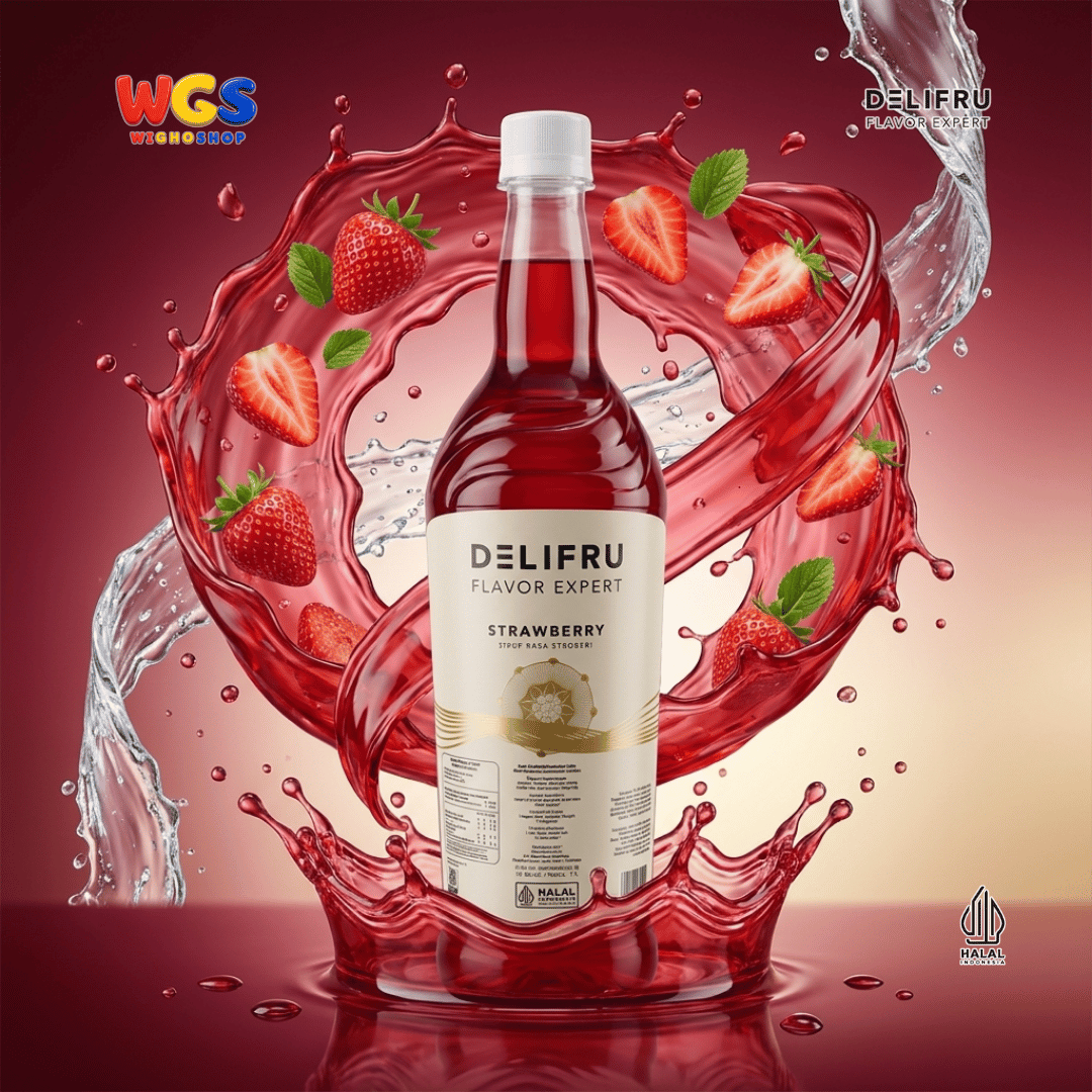 DELIFRU Strawberry Syrup 1 Liter - Sirup Rasa Stroberi untuk Mocktail Soda Iced Tea Milkshake Minuman Cafe Dessert Halal
