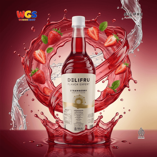 DELIFRU Strawberry Syrup 1 Liter - Sirup Rasa Stroberi untuk Mocktail Soda Iced Tea Milkshake Minuman Cafe Dessert Halal