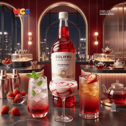 DELIFRU Strawberry Syrup 1 Liter - Sirup Rasa Stroberi untuk Mocktail Soda Iced Tea Milkshake Minuman Cafe Dessert Halal