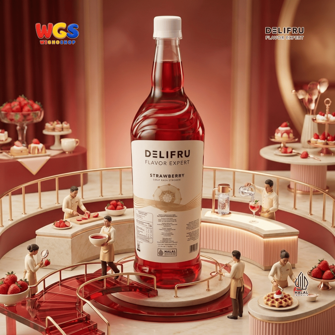 DELIFRU Strawberry Syrup 1 Liter - Sirup Rasa Stroberi untuk Mocktail Soda Iced Tea Milkshake Minuman Cafe Dessert Halal