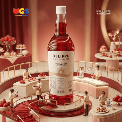 DELIFRU Strawberry Syrup 1 Liter - Sirup Rasa Stroberi untuk Mocktail Soda Iced Tea Milkshake Minuman Cafe Dessert Halal