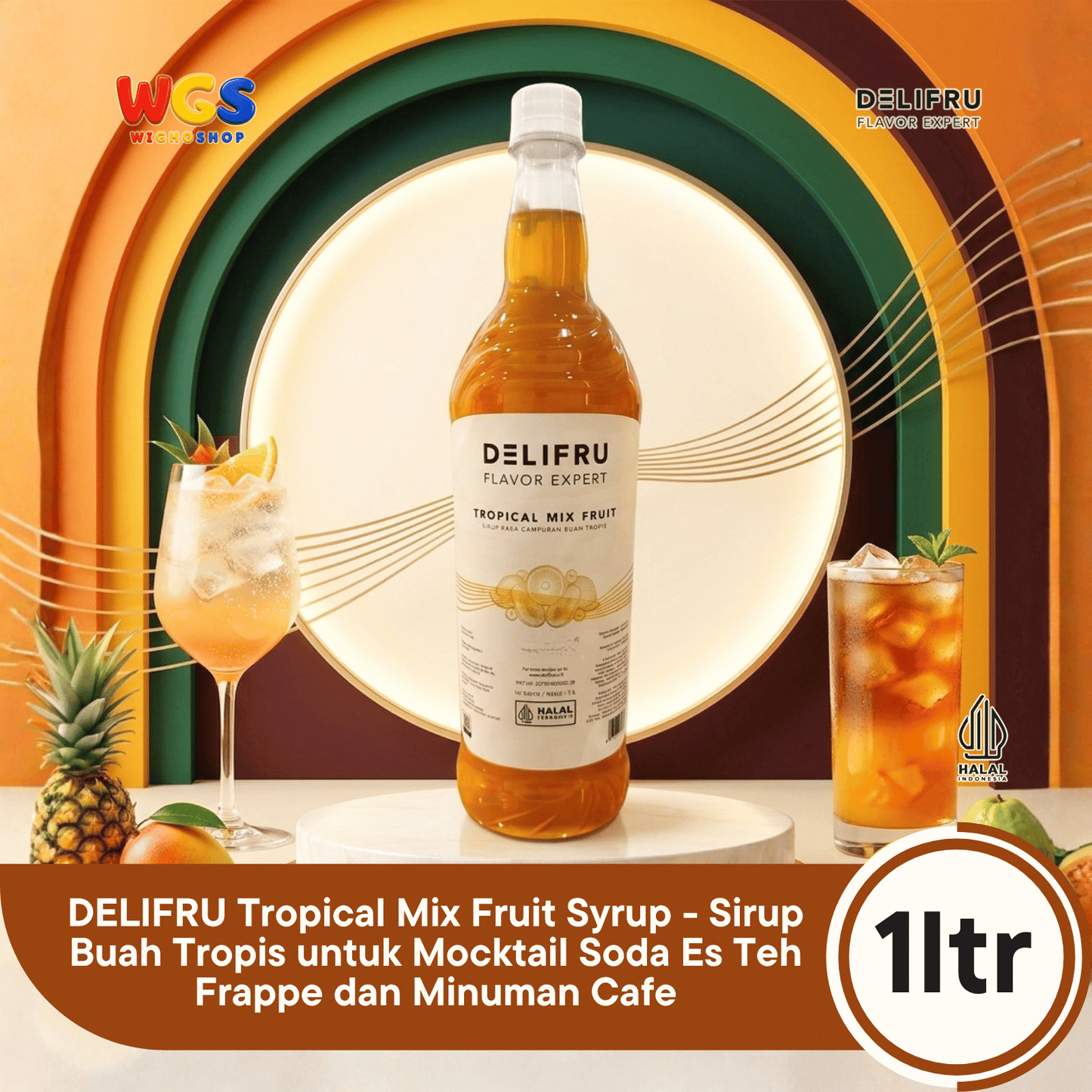 DELIFRU Tropical Mix Fruit Syrup 1 Liter - Sirup Campuran Buah Tropis untuk Mocktail, Soda, Iced Tea & Es Buah Halal