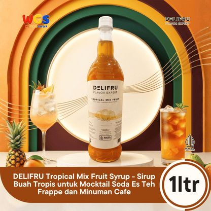 DELIFRU Tropical Mix Fruit Syrup 1 Liter - Sirup Campuran Buah Tropis untuk Mocktail, Soda, Iced Tea & Es Buah Halal