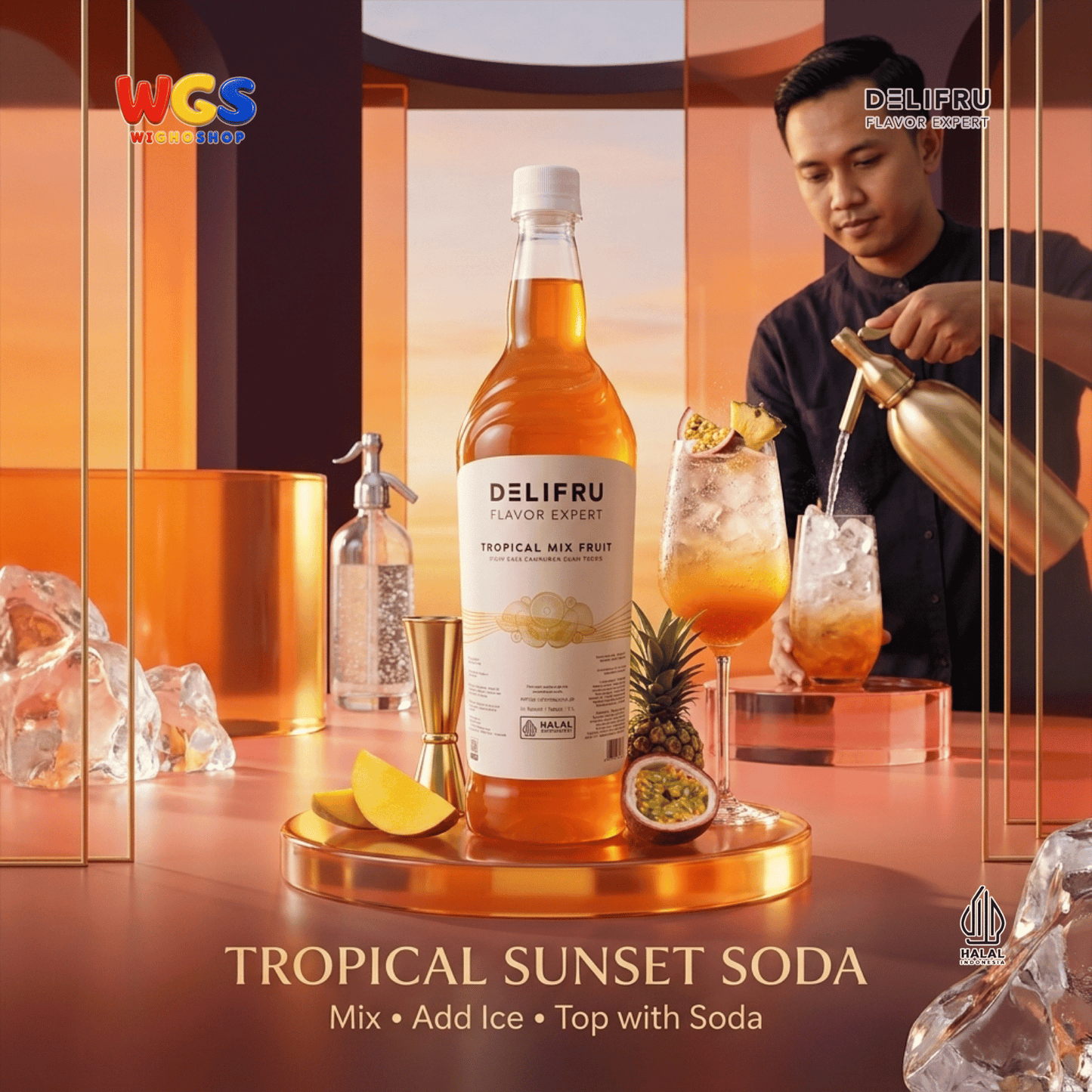 DELIFRU Tropical Mix Fruit Syrup 1 Liter - Sirup Campuran Buah Tropis untuk Mocktail, Soda, Iced Tea & Es Buah Halal