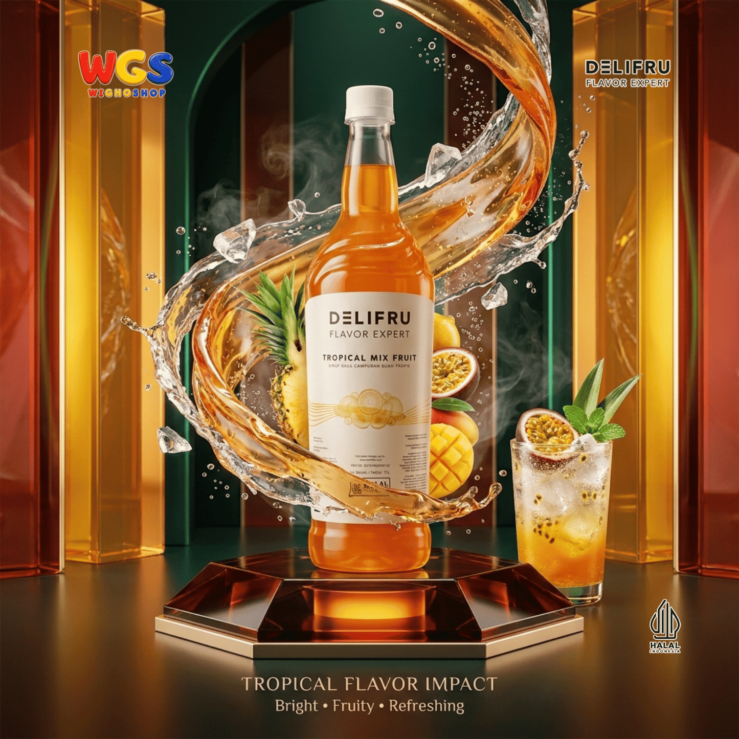 DELIFRU Tropical Mix Fruit Syrup 1 Liter - Sirup Campuran Buah Tropis untuk Mocktail, Soda, Iced Tea & Es Buah Halal