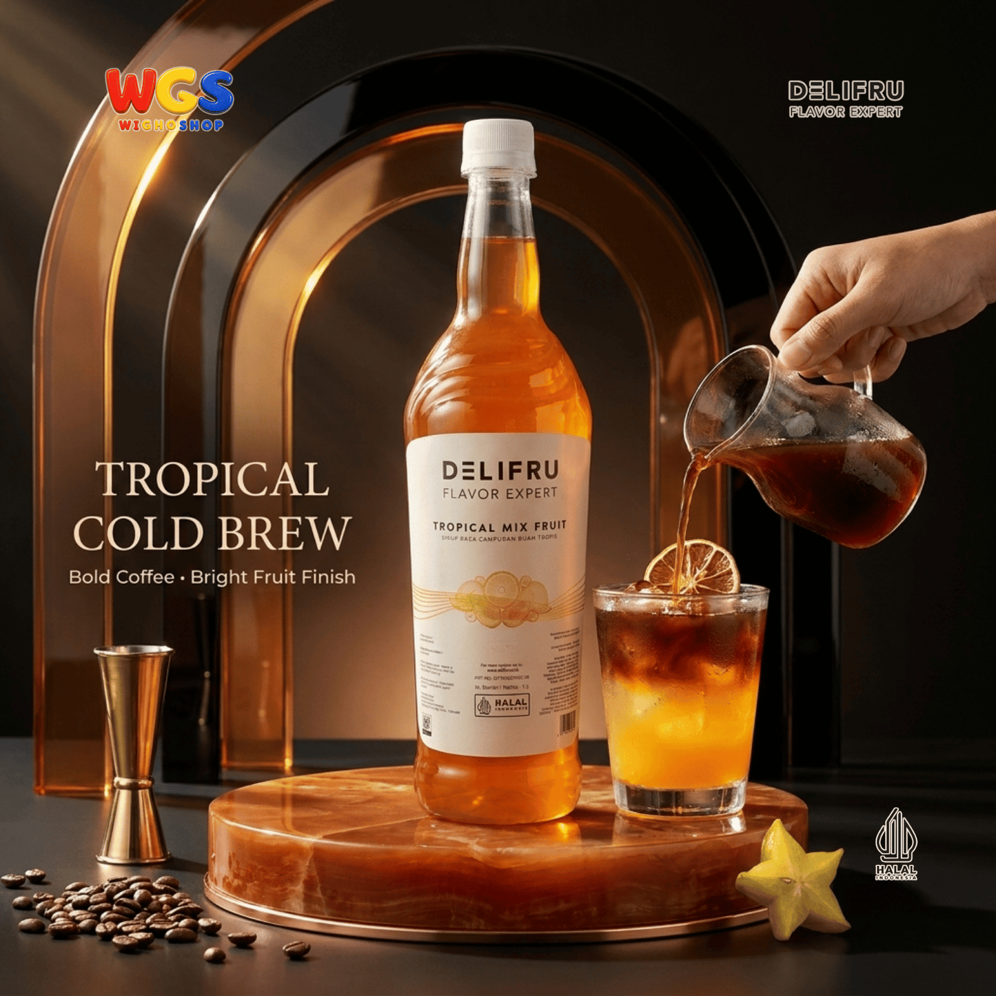DELIFRU Tropical Mix Fruit Syrup 1 Liter - Sirup Campuran Buah Tropis untuk Mocktail, Soda, Iced Tea & Es Buah Halal