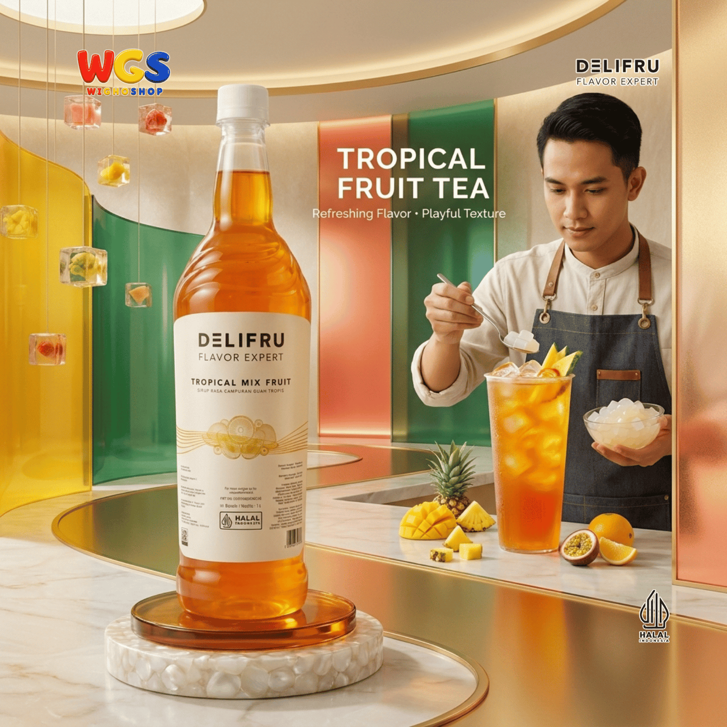 DELIFRU Tropical Mix Fruit Syrup 1 Liter - Sirup Campuran Buah Tropis untuk Mocktail, Soda, Iced Tea & Es Buah Halal