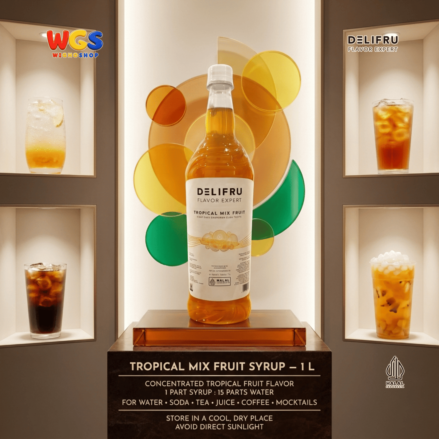 DELIFRU Tropical Mix Fruit Syrup 1 Liter - Sirup Campuran Buah Tropis untuk Mocktail, Soda, Iced Tea & Es Buah Halal