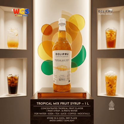 DELIFRU Tropical Mix Fruit Syrup 1 Liter - Sirup Campuran Buah Tropis untuk Mocktail, Soda, Iced Tea & Es Buah Halal