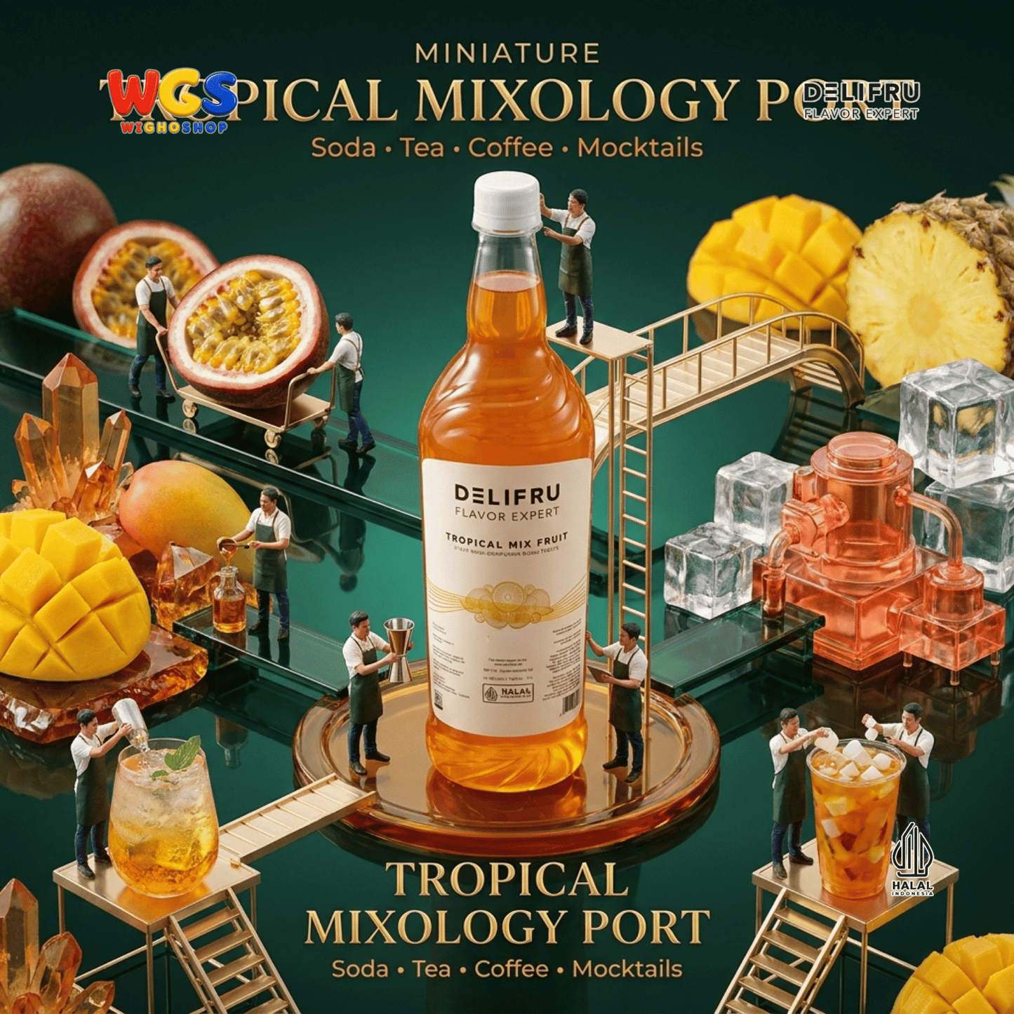 DELIFRU Tropical Mix Fruit Syrup 1 Liter - Sirup Campuran Buah Tropis untuk Mocktail, Soda, Iced Tea & Es Buah Halal