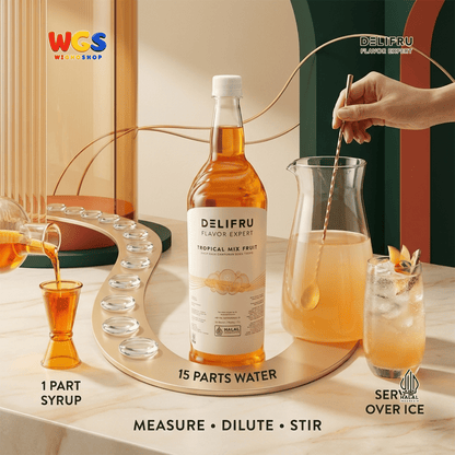 DELIFRU Tropical Mix Fruit Syrup 1 Liter - Sirup Campuran Buah Tropis untuk Mocktail, Soda, Iced Tea & Es Buah Halal