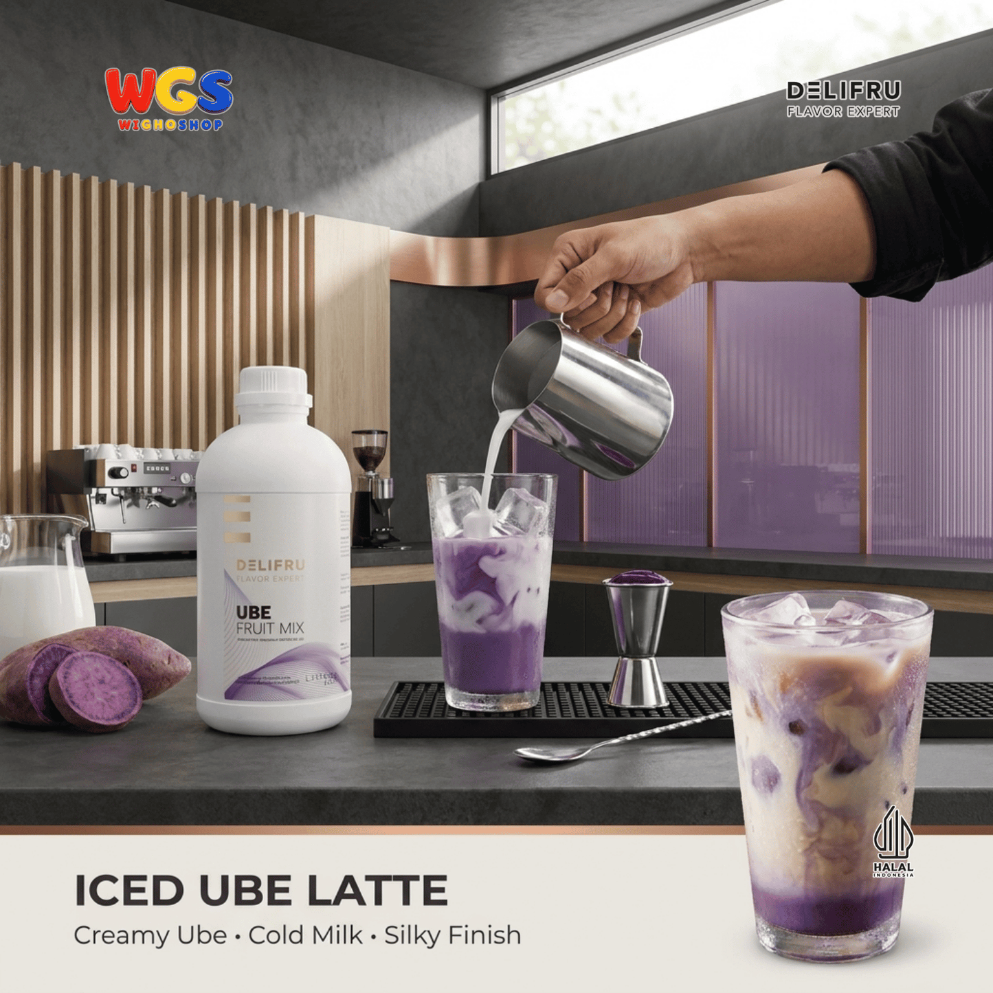DELIFRU Ube Fruit Mix 1kg - Konsentrat Ubi Ungu untuk Ube Latte Milk Smoothie Frappe Minuman Cafe Halal