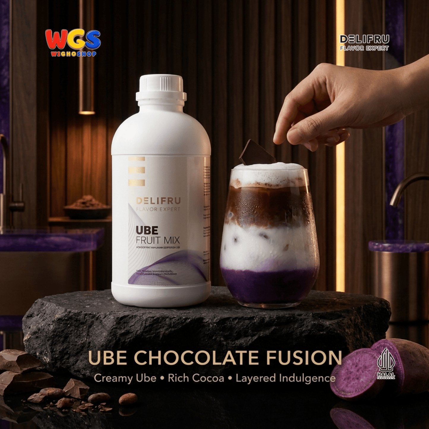 DELIFRU Ube Fruit Mix 1kg - Konsentrat Ubi Ungu untuk Ube Latte Milk Smoothie Frappe Minuman Cafe Halal
