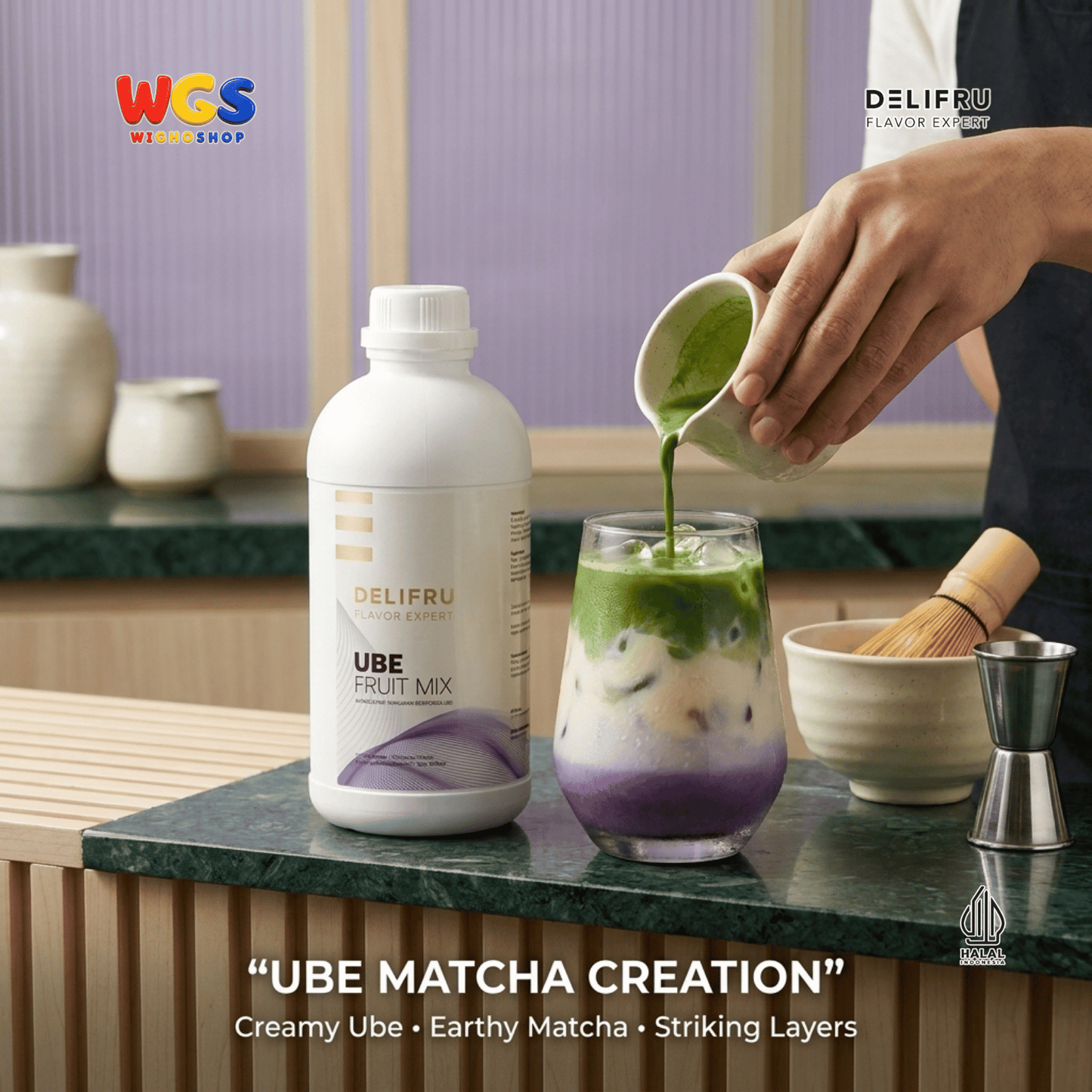 DELIFRU Ube Fruit Mix 1kg - Konsentrat Ubi Ungu untuk Ube Latte Milk Smoothie Frappe Minuman Cafe Halal