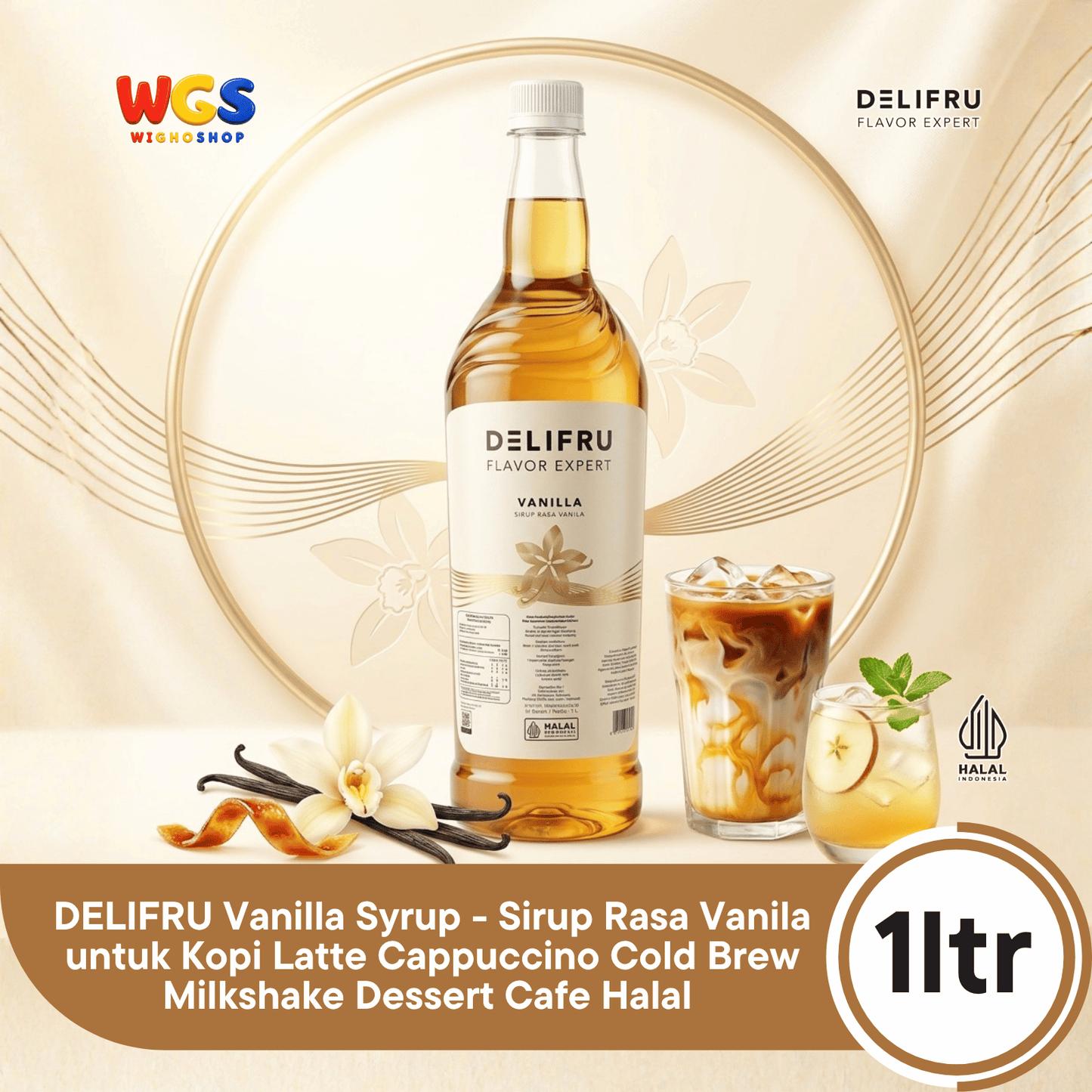 DELIFRU Vanilla Syrup 1 Liter - Sirup Rasa Vanila untuk Kopi Latte Cappuccino Cold Brew Milkshake Dessert Cafe Halal