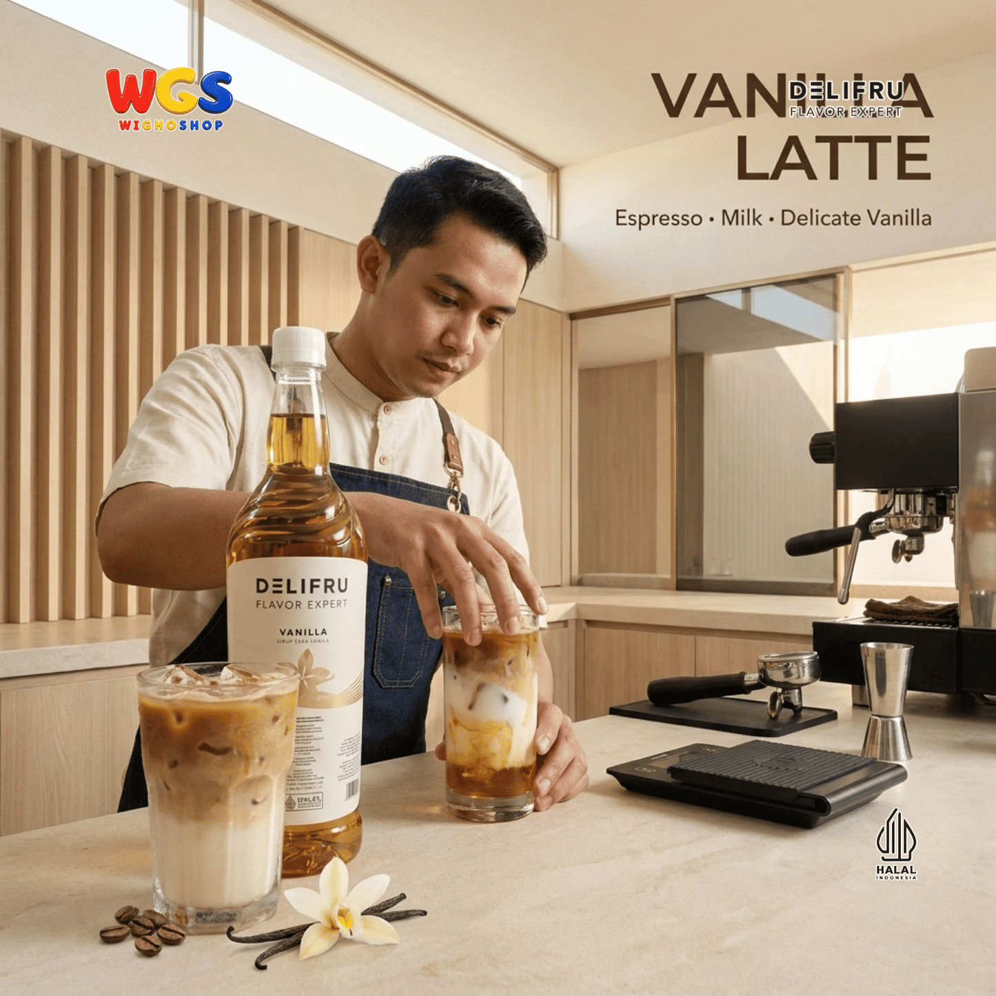 DELIFRU Vanilla Syrup 1 Liter - Sirup Rasa Vanila untuk Kopi Latte Cappuccino Cold Brew Milkshake Dessert Cafe Halal