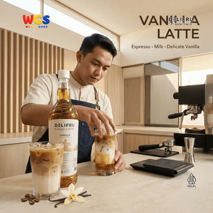 DELIFRU Vanilla Syrup 1 Liter - Sirup Rasa Vanila untuk Kopi Latte Cappuccino Cold Brew Milkshake Dessert Cafe Halal